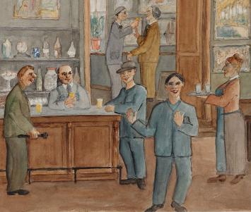 Mensen in het café geschilderd door Delfosse