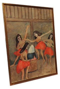Belgische kunstenaar Delfosse met een volks kunstwerk