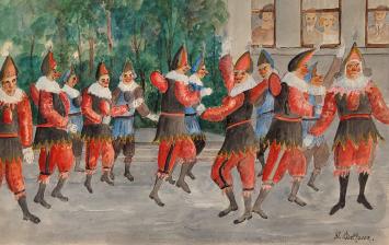 Belgische kunstenaar Delfosse met een aquarel