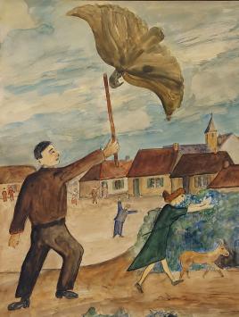 Belgische kunstenaar Delfosse met een kunstwerk