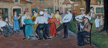 naïef kunstwerk op bord geschilderd