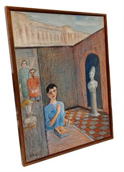 Belgische kunstenaar Delfosse met een volks kunstwerk