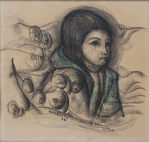 Charles Delporte met een tekening uit 1977