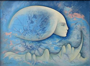 Surrealistisch schilderij op canvas van Charles Delporte