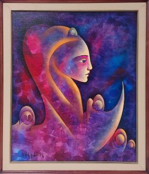 Surrealistisch schilderij op canvas van Charles Delporte