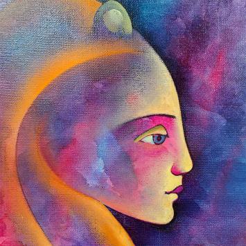 De droomdame in blauw en fuchsia