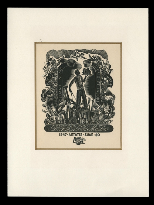 Een ex Libris Désiré Acket voor Dr. Ing. Gianni Mantero