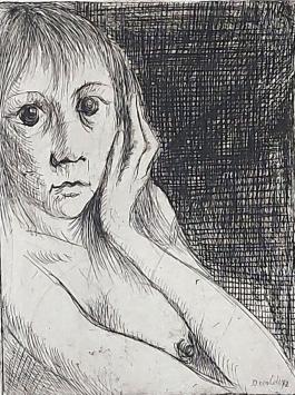 Devolder met een klein kunstwerkje op papier