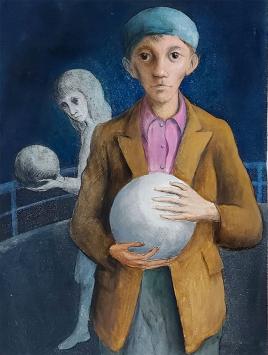 Devolder met een groot kunstwerkje op papier