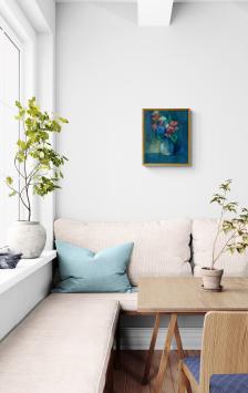 Stilleven, bloemen in een grijze vaas
