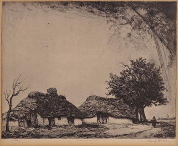 Gesigneerde ets van de Belgische kunstenaar D. Baksteen