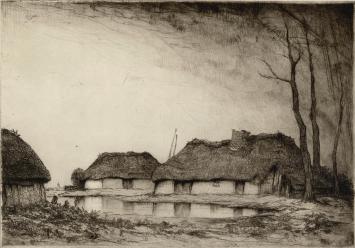 Gesigneerde ets van de Belgische kunstenaar D. Baksteen