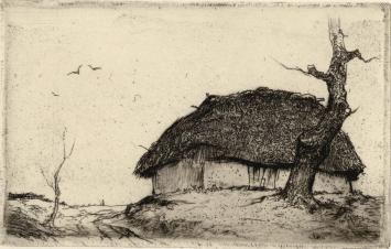 Gesigneerde ets van de Belgische kunstenaar D. Baksteen