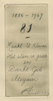 Belgische graficus Dirk Baksteen met een ets uit 1967