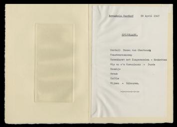 Ets van Dirk Baksteen, menukaart voor een feest