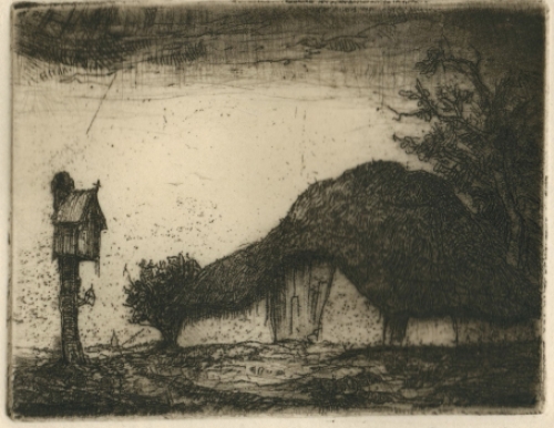 Belgische kunstenaar Dirk Baksteen met een ets