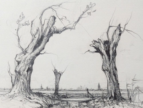 Belgische kunstenaar Dirk Baksteen met een tekening