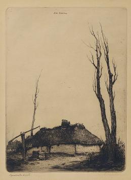 Gesigneerde ets van de Belgische etser D. Baksteen