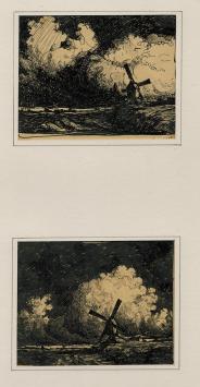 Belgische tekenaar Dirk Baksteen met twee tekeningen