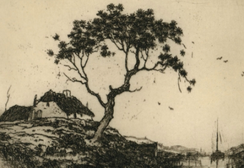 Belgische kunstenaar Dirk Baksteen met een ets