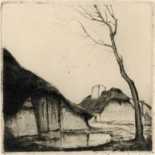 Belgische kunstenaar Dirk Baksteen met een ets