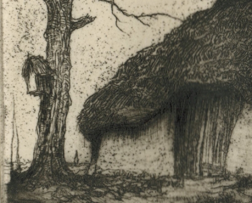 Belgische kunstenaar Dirk Baksteen met een ets