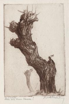 Belgische etser Dirk Baksteen met een ets uit 1936