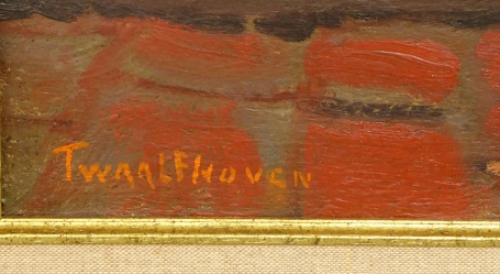 Dirk Twaalfhoven met een olieverfschilderij