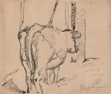 Victor Dolphyn met een tekening van een koe