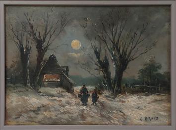 Constant Dratz met een olieverfschilderij