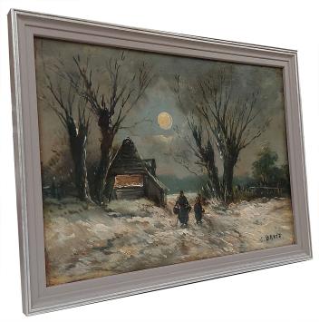 Boerin en dochter op stap in de sneeuw