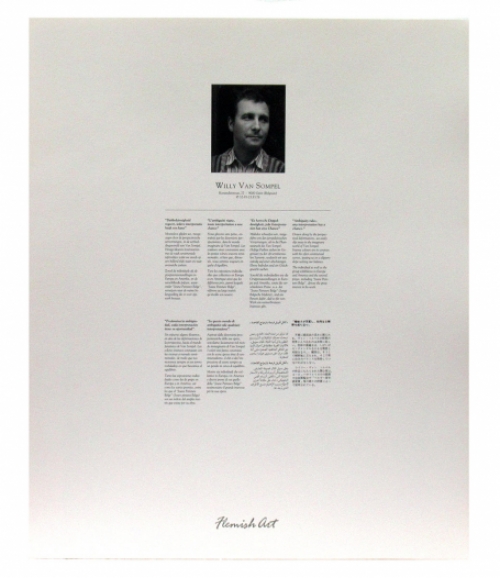 Belgische kunstenaar  Willy Van Sompel met een kleurenlitho