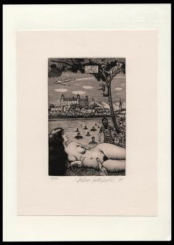 Dusan Polakovic met een gesigneerd grafisch kunstwerk