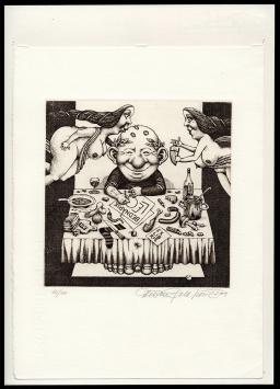 Dusan Polakovic met een gesigneerd grafisch kunstwerk