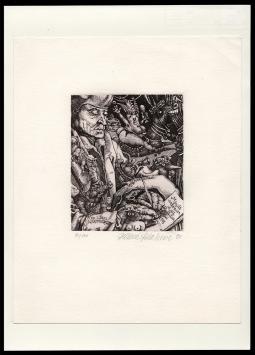 Dusan Polakovic met een gesigneerd grafisch kunstwerk uit 1990