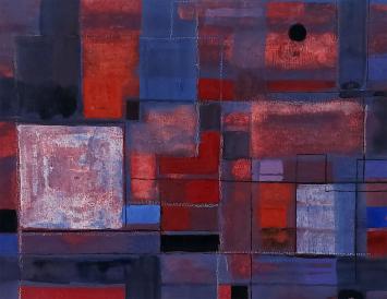 Dries Van Den Broeck met een abstract kunstwerk