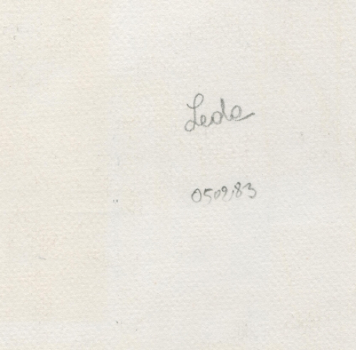 Tekening gemengde techniek,  naakt staande dame met zwaan Lede 050283