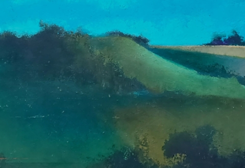 Eugène Eechaut met een olieverfschilderij