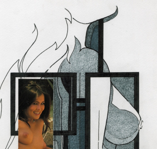 Eugène Eechaut met een tekening gemengde techniek