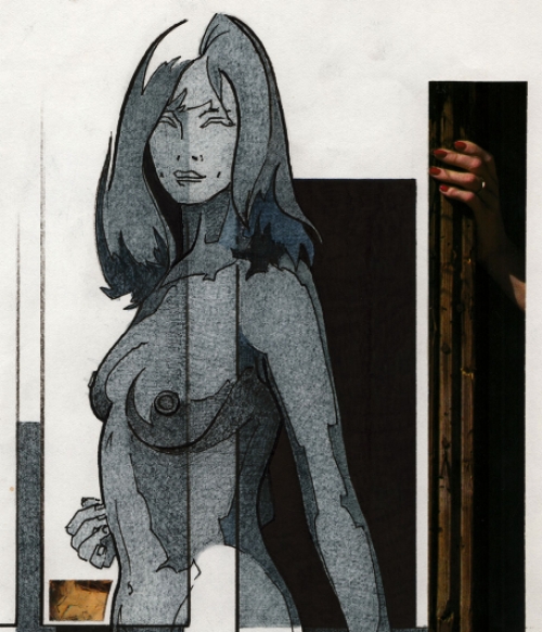 Eugène Eechaut met een tekening gemengde techniek