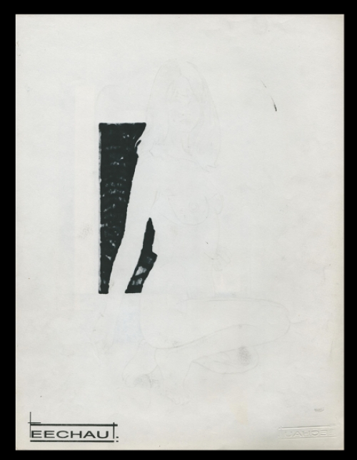 Tekening gemengde techniek,  naakte dame 010481