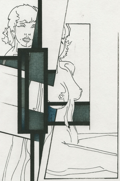 Eugène Eechaut met een tekening van een naakte dame