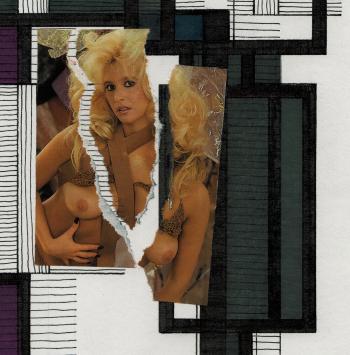 Eugène Eechaut met een kunstwerk uit 1990