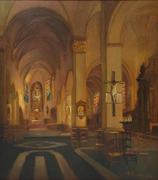 Raoul Pharasyn met een olieverfschilderij
