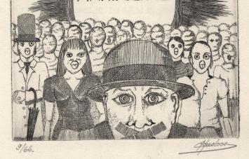 Eddy Ausloos met een grafisch kunstwerk