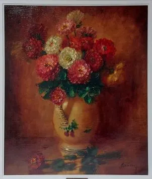 Peinture de fleurs du peintre belge E. Sanders