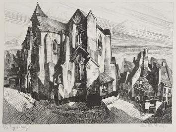 Belgische graficus Edmond Van Dooren met een lithografie