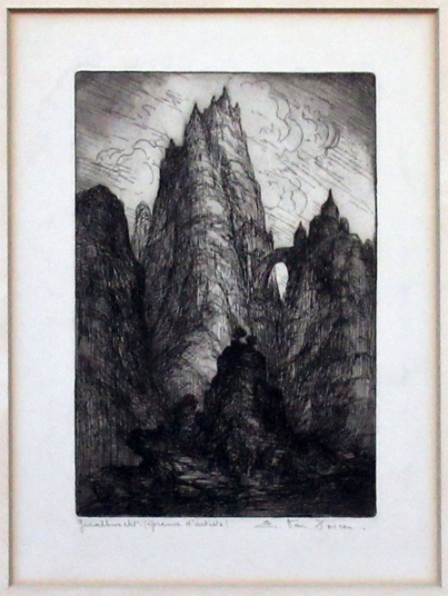 Belgische etser Edmond Van Dooren met een ets uit 1930