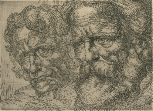 Edm. Van Dooren met een ets, karakterkoppen