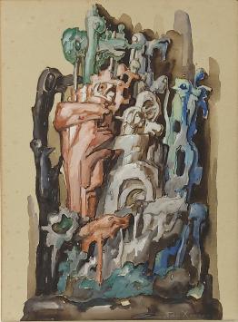 Surrealistisch schilderij van  Edmond Van Dooren